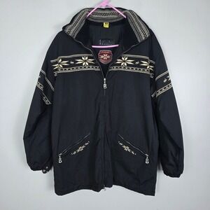 Vintage Bogner Christiania Ski Jacket Black Geometric Embroidery Made USA 90s